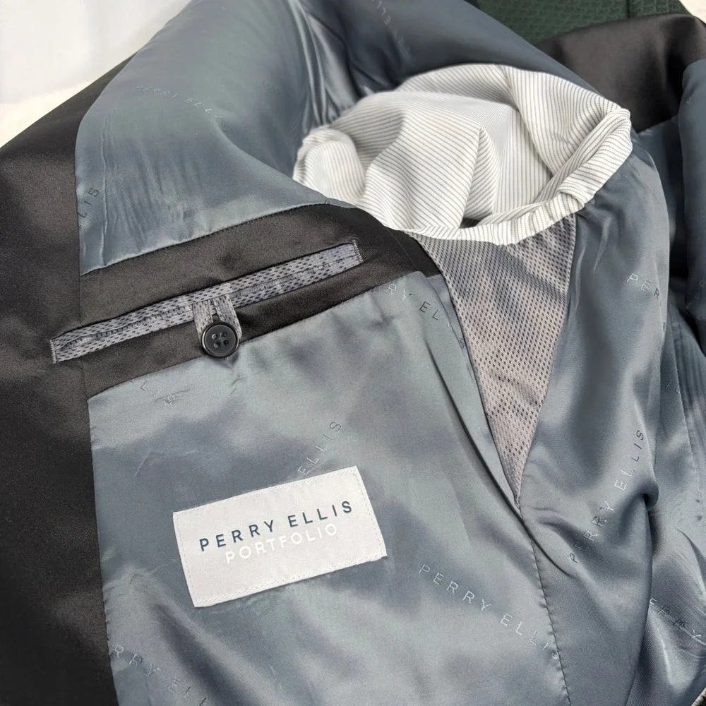 Perry Ellis Portfolio Palisade Green Textured Tuxedo Jacket Shawl Lapel 44R